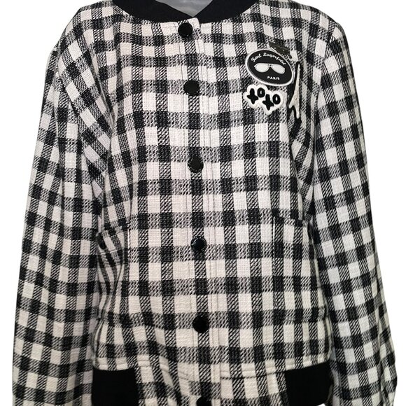 Karl Lagerfeld Paris Black White Gingham Check Tweed Bomber Jacket XL (Estimated - Picture 6 of 9